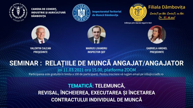 Read more about the article Seminarul de informare RELAȚIILE DE MUNCĂ ANGAJAT/ ANGAJATOR