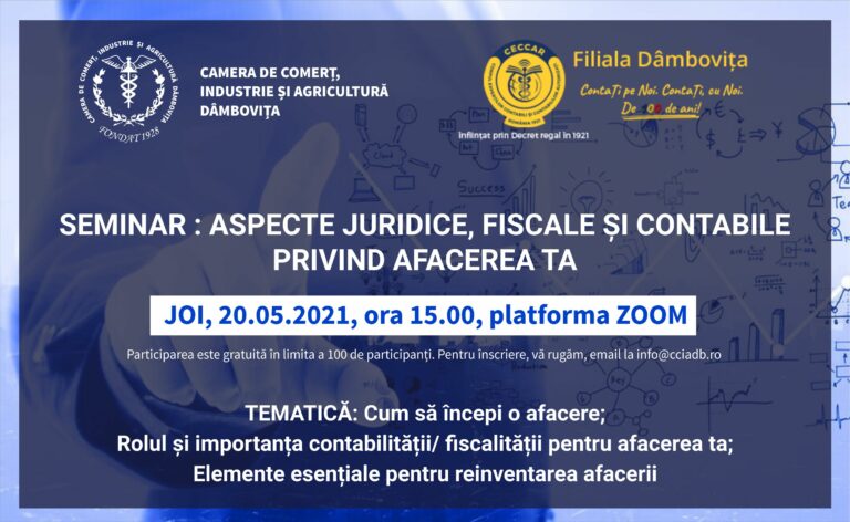 Read more about the article SEMINAR ASPECTE JURIDICE, FISCALE ȘI CONTABILE PRIVIND AFACEREA TA
