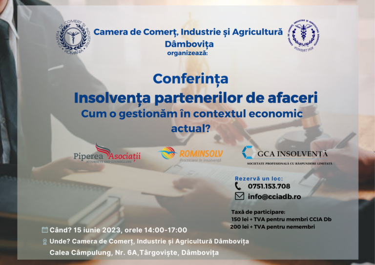 Read more about the article CONFERINȚA: Insolvența partenerilor de afaceri. Cum o gestionăm în contextul economic actual?